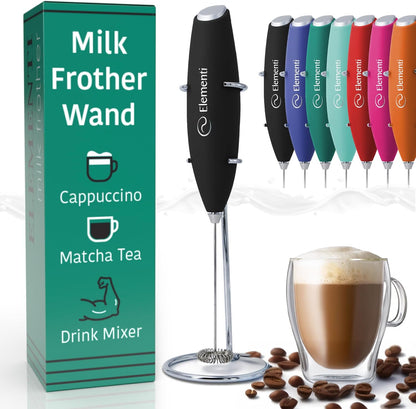 Milk Frother Handheld Electric Matcha Whisk (Black), Electric Milk Frother for Coffee Frother Electric Handheld Drink Mixer, Hand Frother Milk Foamer, Foam Maker for Coffee Stirrers